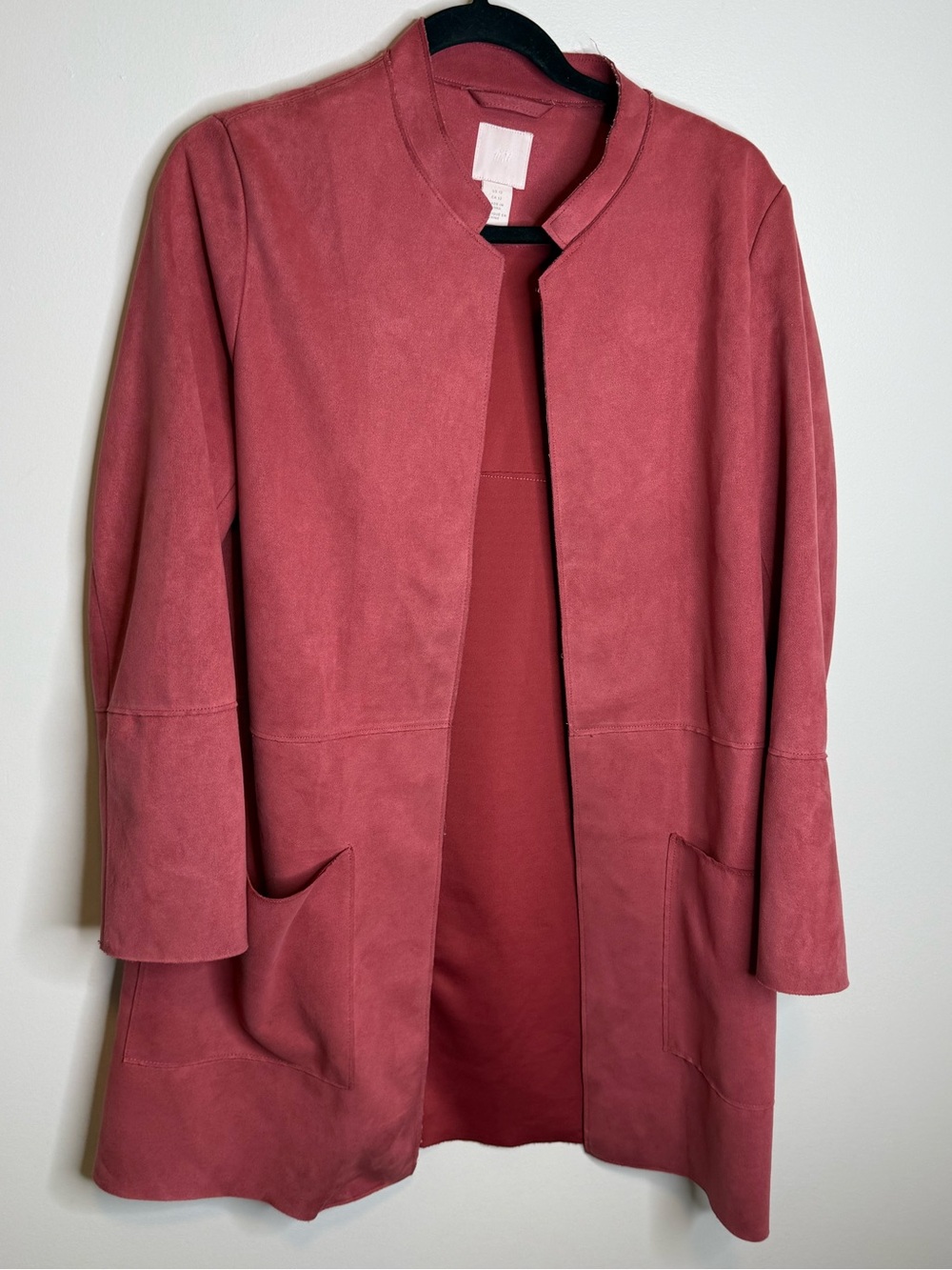 H&M Open-Front Dusty Rose Trench Coat suede size 12